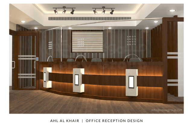 Office Reception Counter Design by ANGC Interiors for Ahl Al Khair in Dubai UAE