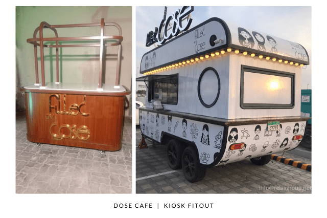 Kiosk Interior Design & Fitout Works done by ANGC Interiors for Dose cafe Kiosk in Abu Dhabi UAE