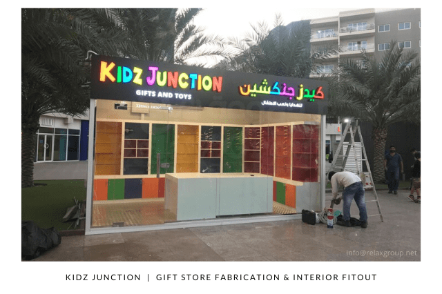 Kiosk Interior Fitout Works done by ANGC Interiors for Kidz junction Kiosk in Abu Dhabi UAE