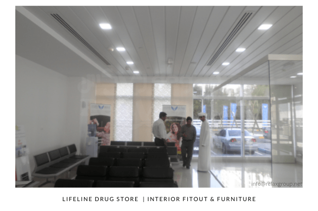 Office Fitout done by ANGC Interiors for Lifeline Drug Store in Abu Dhabi UAE