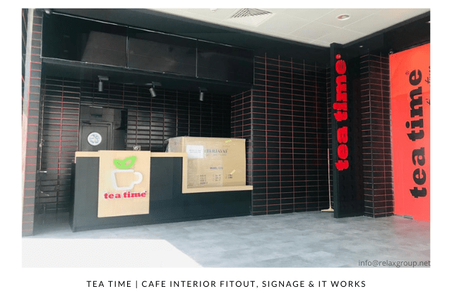 Interior fitout and signage done by ANGC interiors for Tea Time Cafeteria in ICAD Musaffah Abu Dhabi UAE