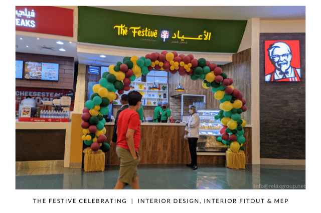 Interior Design and fitout done by ANGC interiors for The Festive celebrating restaurant in Al Ain UAE
